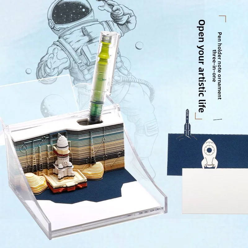 Serie de exploración espacial, estéreo 3D, decoración de notas adhesivas, proyecto de exploración Lunar, tallado en papel, artesanía, regalo para niño