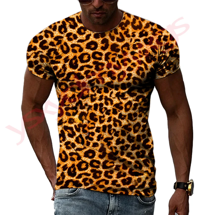

Summer Hip-Hop Style Leopard Tiger Animal Fur Graphic Creative Man T-shirts HD 3D Print Harajuku Round Neck Tee Short Sleeve Top