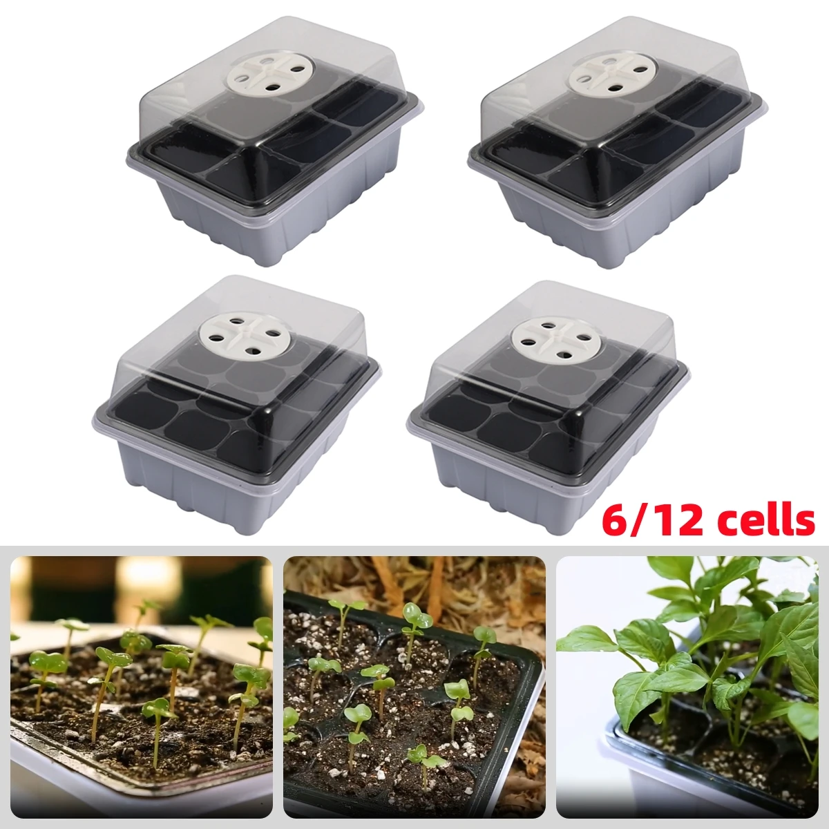 6/12 Cells Seedling Tray Germination Box with Breathable Holes Garden Greenhouse Vegetable Flower Succulents Planting Tray 10Pcs