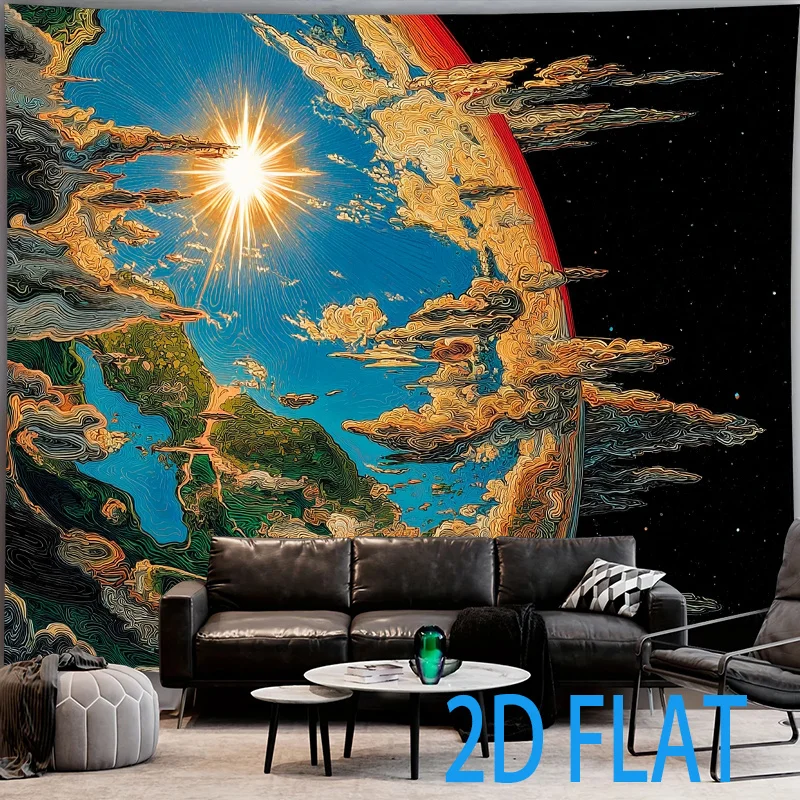 Cosmic Earth Galaxy Tapestry Space Wall Art Decor Blue Planet View Sunlight Astronomy Hanging Home Decor Gift
