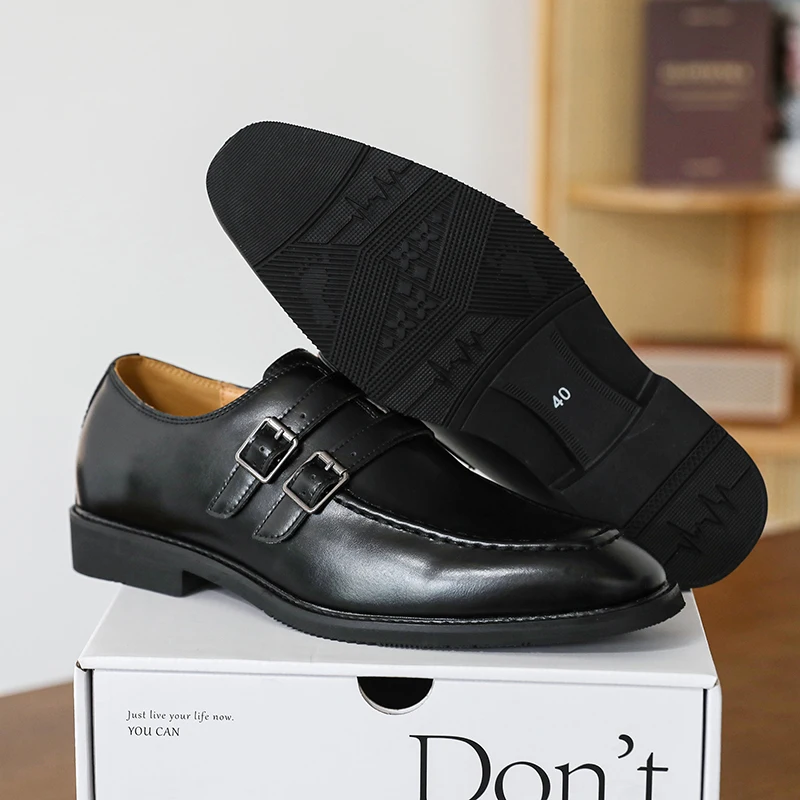 British Style Leather Mens Loafers Shoes Casual Business Office Commuting Designer Monk Strap Shoes Formal Wedding Shoes for Men