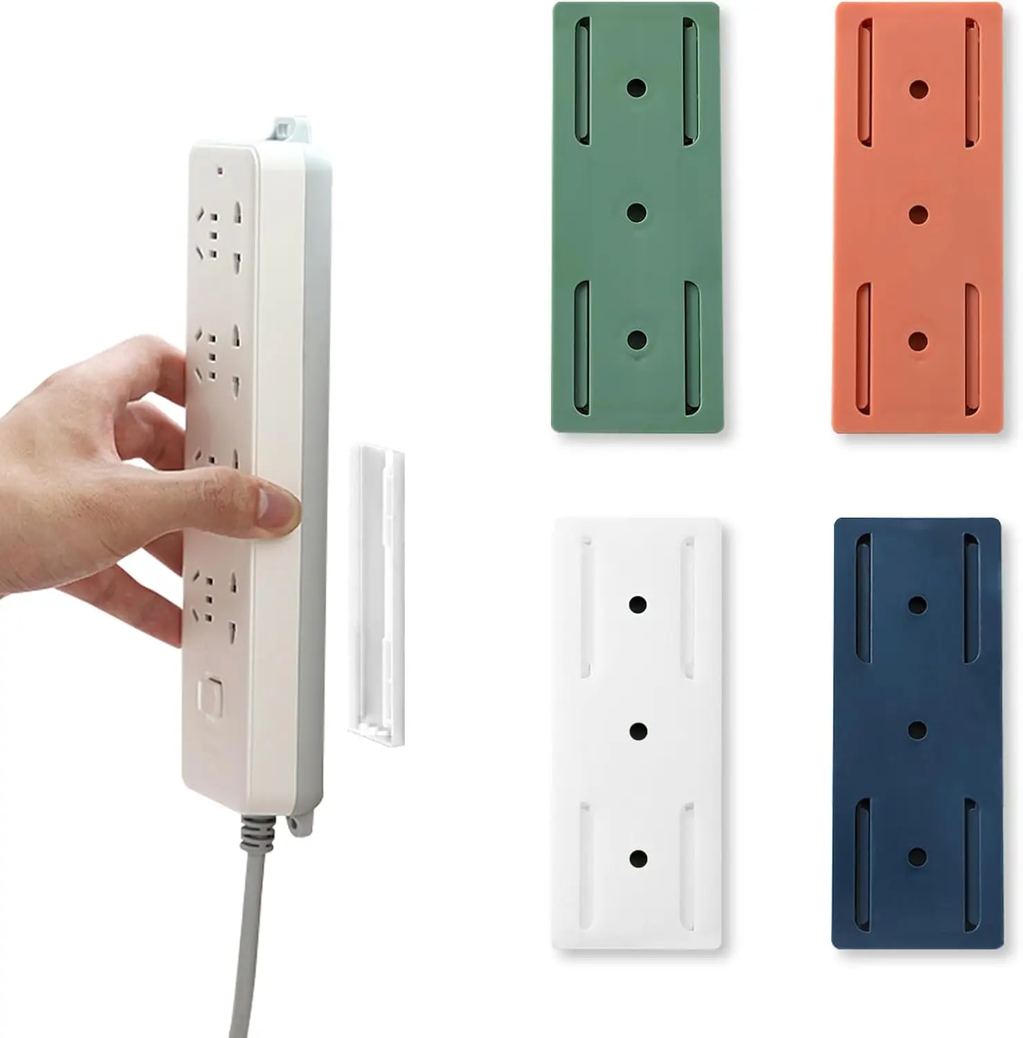 Soporte para Enchufes Autoadhesivo, Fijador de Enchufes de Escritorio sin Perforaciones, Organizador de Cables, Fijador de Enchufes de Escritorio