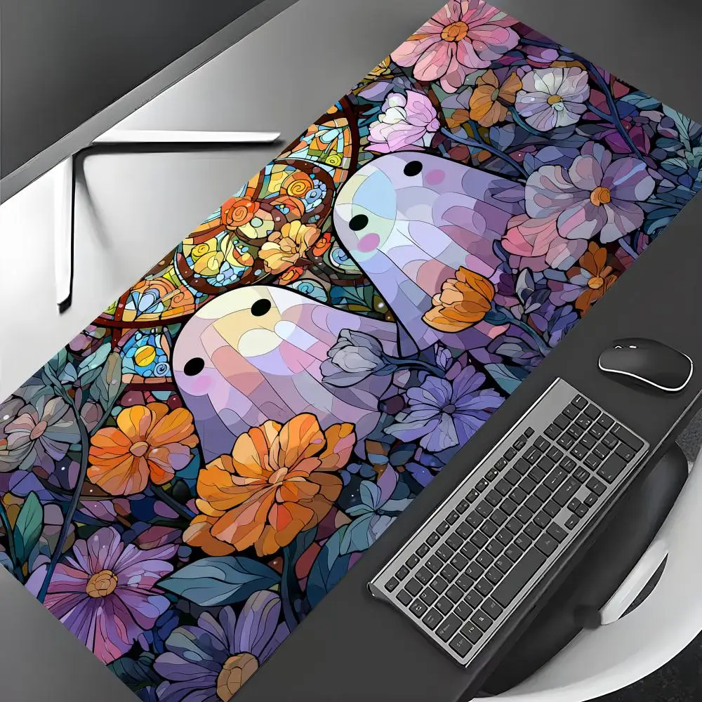 

Cute ghosts and flowers large Mouse Pad Gaming mats Non-Slip Desk Mat mouse carpet with Stitched Edge HD printing Office mat 장패드