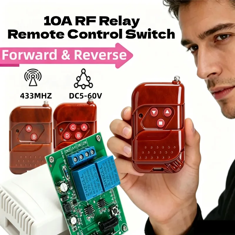 433Mhz Universal Wireless Remote Control Light Switch DC 12V 2CH RF Relay Receiver 60m Range for Light/Garage Door/LED DIY
