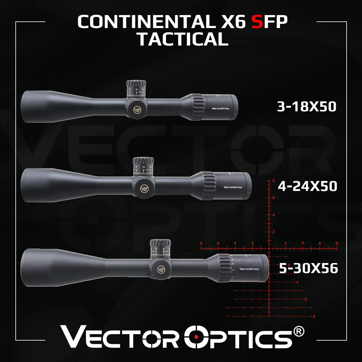 

Тактический Оптический прицел Vector Optics Continental 3-18x50 4-24x50 5-30x56 SFP, немецкая оптическая система 93%, фотопередача, подходит для. 338