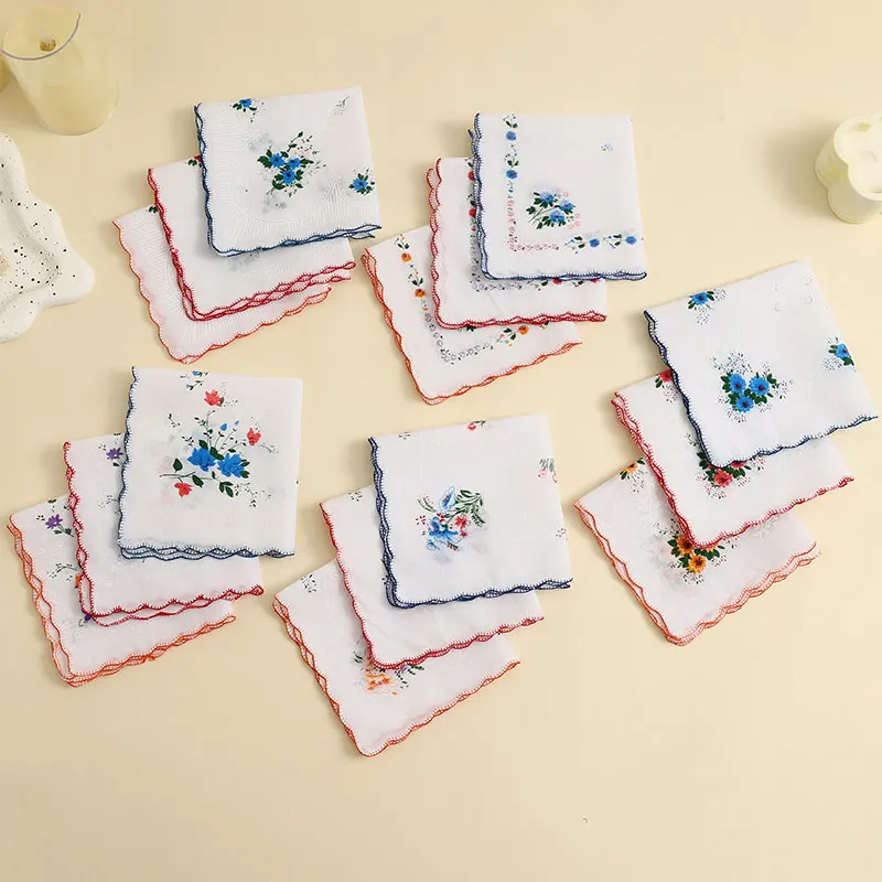 12 Packs of Women's Pure Cotton Printed Handkerchiefs, Pure Cotton Beautiful Cotton Handkerchiefs, Wedding Bride's Handkerchiefs, Souvenirs, Wedding Supplies, Random Flower Shape