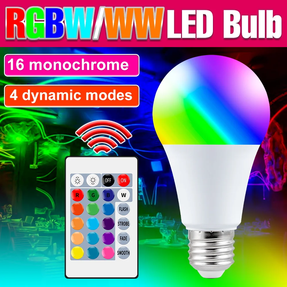 RGB LED Colorful Light Bulb 25W with Remote E27/E26 Dimmable Multifunction 110V/220V Atmosphere Party Bar Bedroom Mood Lamp Bulb