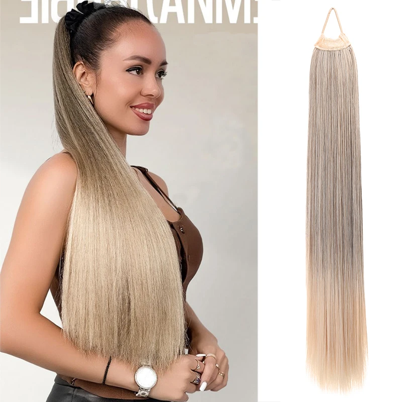 

Эластичный хвост, длинный прямой синтетический женский удлиненный парик 70 см, 150 г, мягкий синтетический хвост