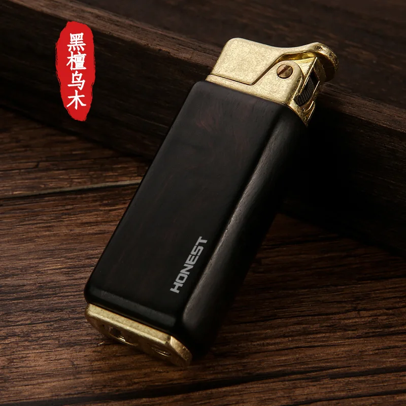 New Baicheng Sandalwood Kerosene Lighter Retro Personality Press Ignition Lighter Men\'s Gift Cigarette Accessories Outdoor