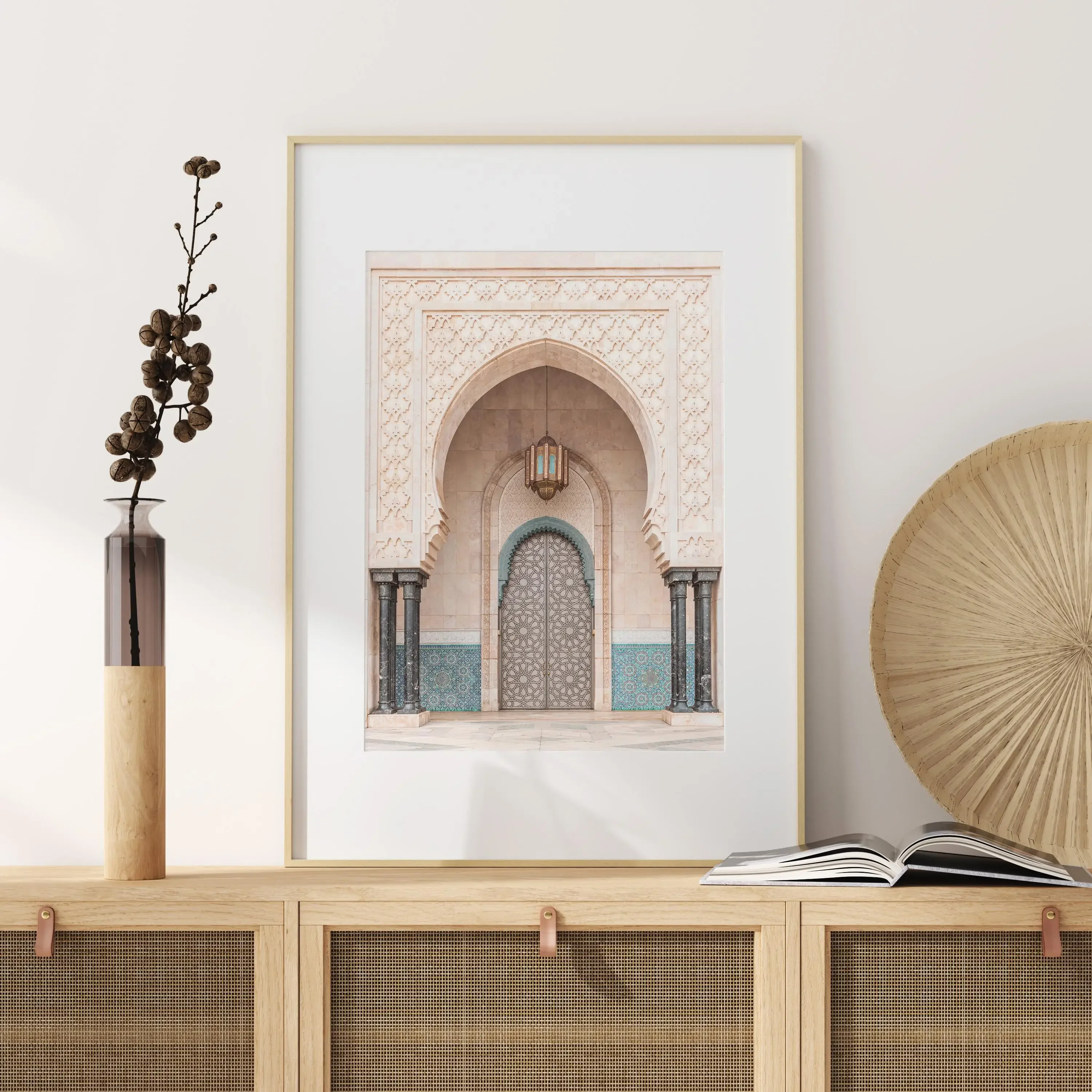 Frameless canvas paintings,Islamic Architecture Poster Moroccan Door Photo, Marrakech Mosque Print,  Neutral Arabic Wall Art Bei