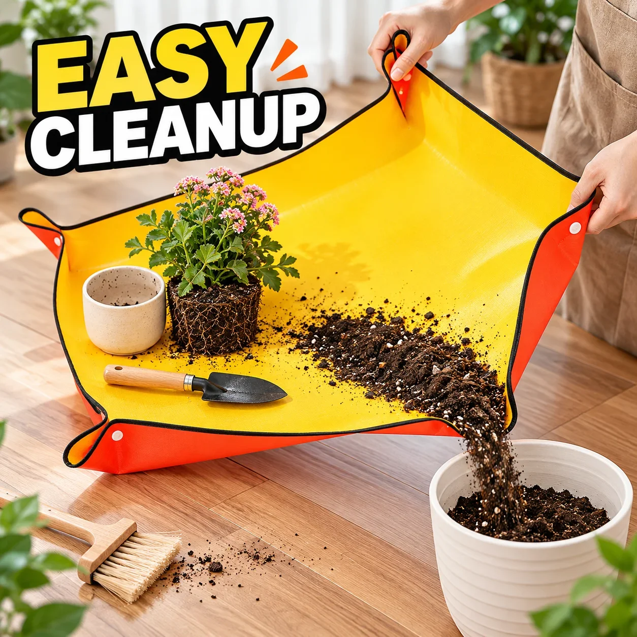 Waterproof Garden Repotting Mat PE Plant Transplanting Pad Foldable Potting Soil Catcher Tray with Snap Corners Indoor Outdoor