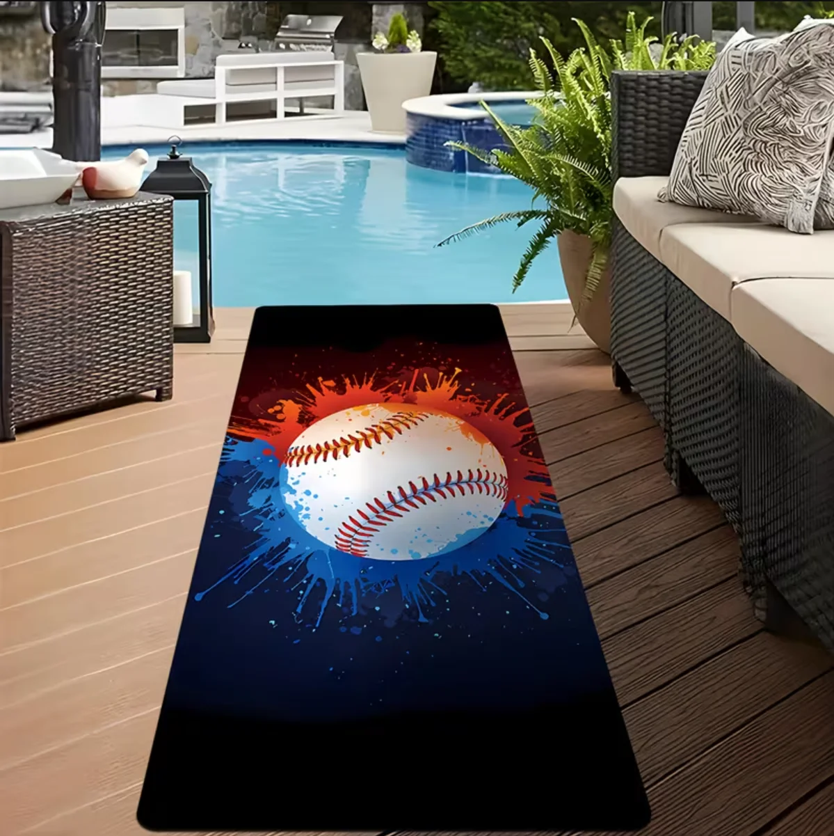 Hallway Runner Rug Baseball Theme Retro Carpet 