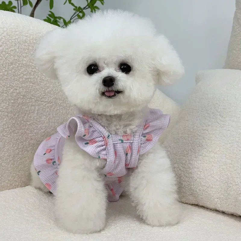 Pet Princess for Dog Small Dog Clothes Cute Peach Flying Sleeve Dog Dress for Female Cat Skirt S-XL