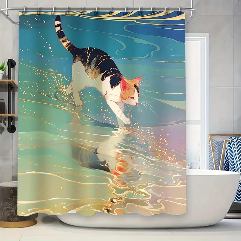 Elegant Cat Pattern Waterproof Shower Curtain Essential for a Stylish Life Creative Home Decor Fashionable Bath Liner Easy-Clean