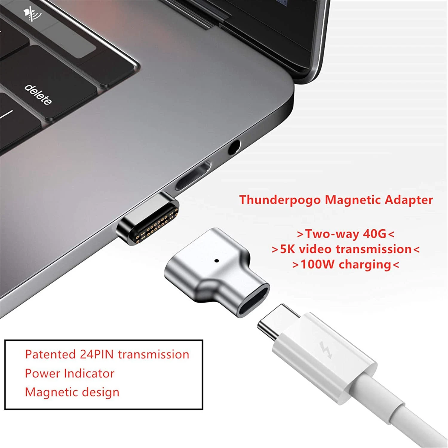 อะแดปเตอร์ USB C แม่เหล็ก 24Pins Type C Connector รองรับ USB PD 100W Quick Charge สําหรับ Thunderbolt3 ชาร์จเหมาะสําหรับ