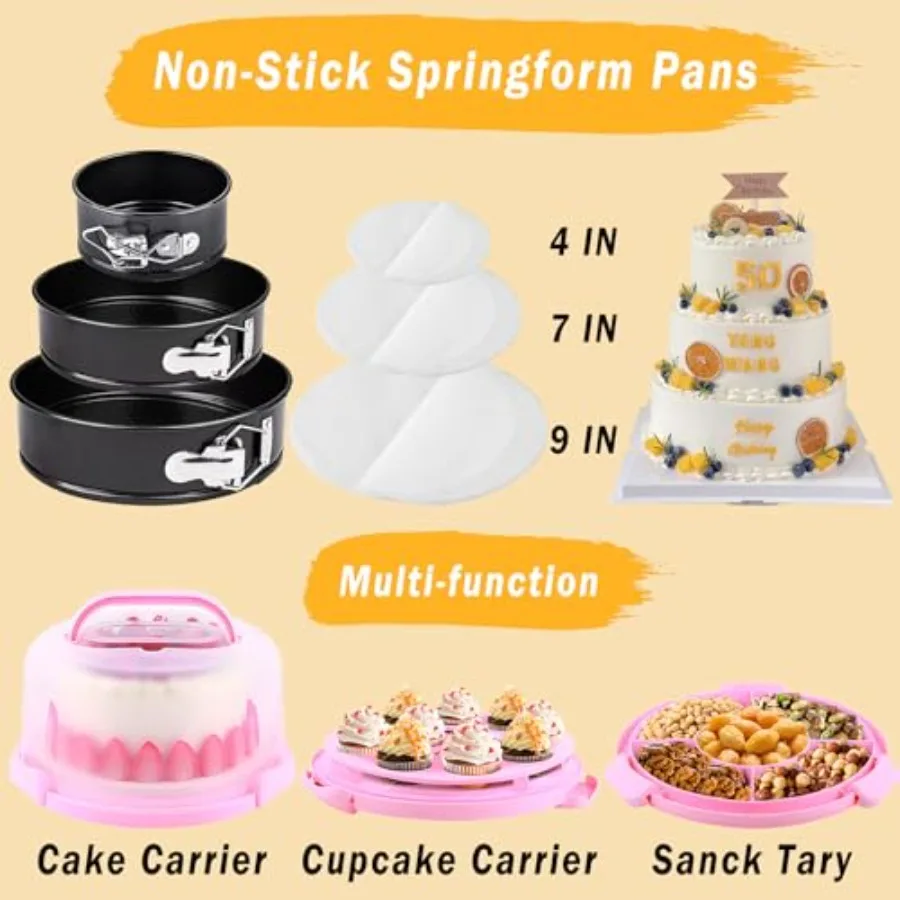طقم تزيين الكيك طقم خبز لصنع الكيك للبالغين المبتدئين المحترفين مجموعة أنابيب الصقيع 3 مقلاة سبرينغفورم 4 قوالب كعكة #2