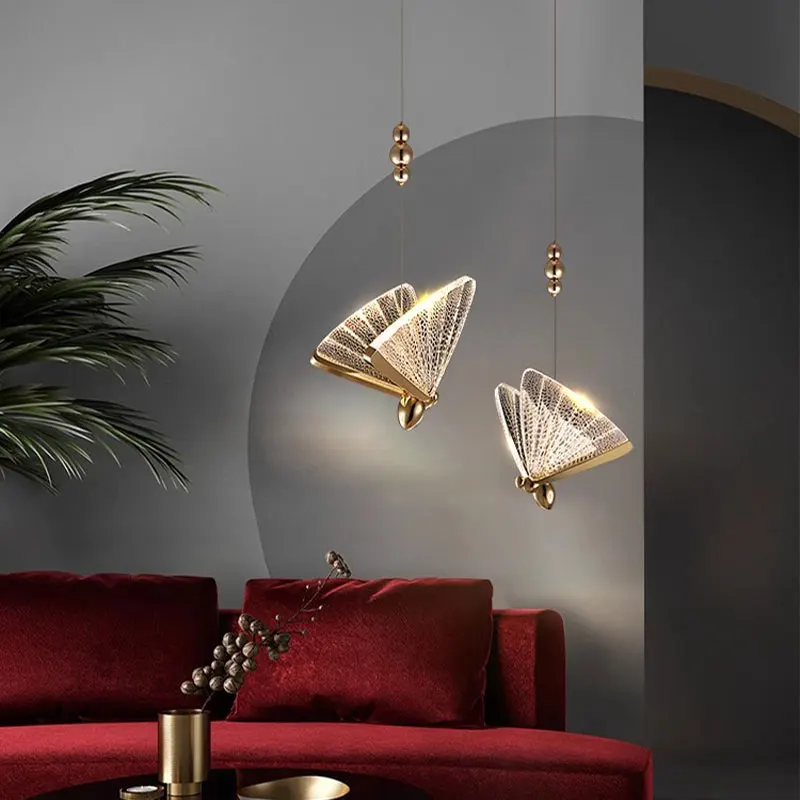 

LED Acrylic Butterfly Pendant Lamp For Parlor Bar Bedside Restaurant Stair 4W/6W Hanging Light Gold Pendant Lighting AC85-265V