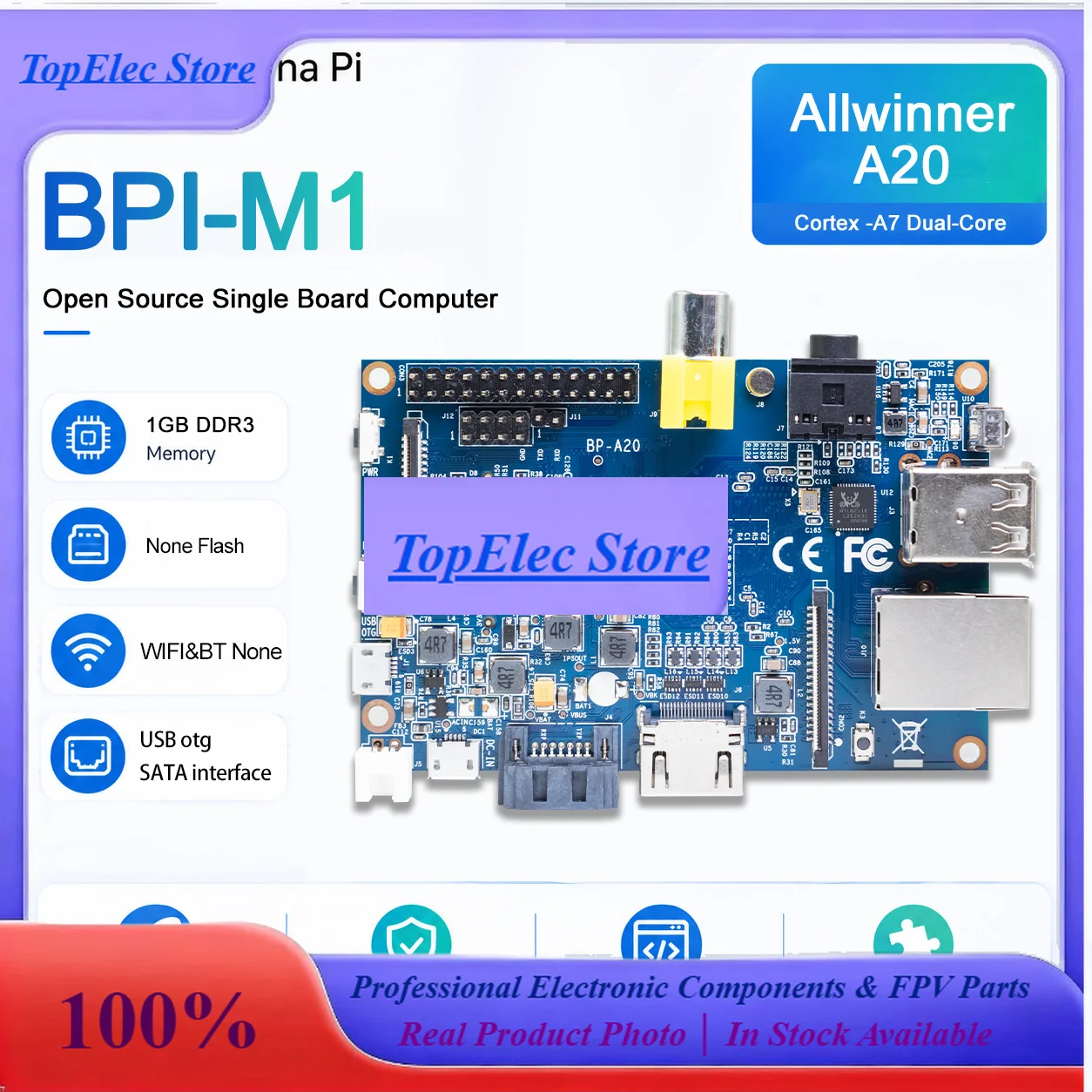 TopEsBanana Pi BPI-M1 Allwinner A20 Dual-core 1GB Ram Memory DDR3 SATA 2.0 HDMI AV Vide Out SoC Open Source Hardware