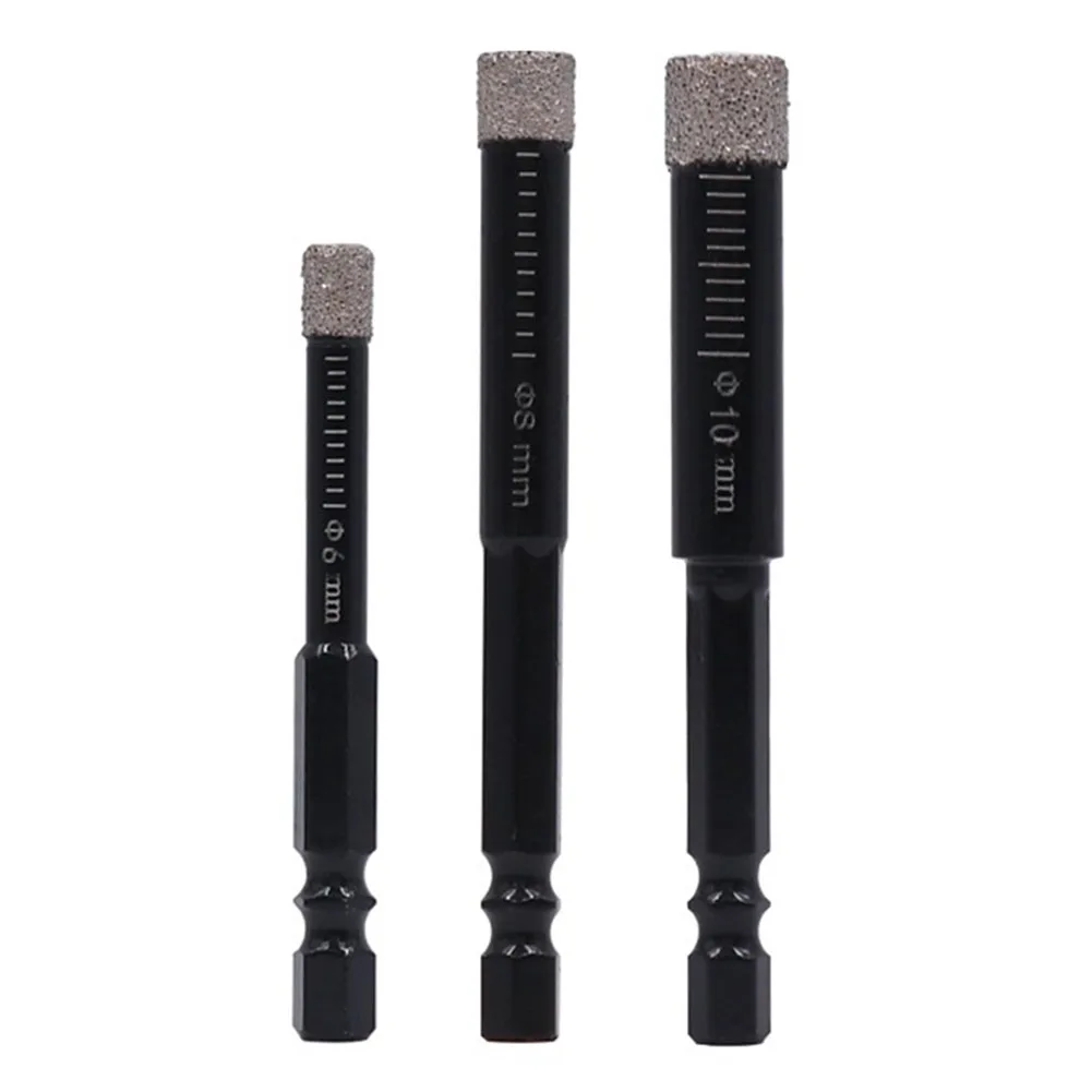 

3pcs Diamond Tipped Dry Drill Bits 6/8/10mm Hex Shank Hole Punching Tool For Porcelain Tile Marble Masonry Drilling Tools