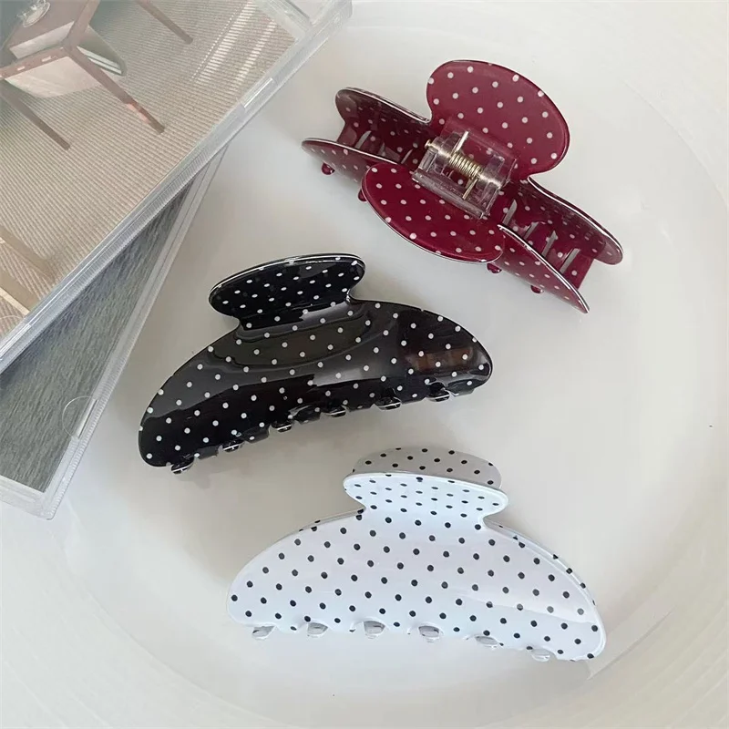 

Simple and Elegant Hair Clip Women's Hair Accessories Vintage Hair Claw Polka Dot Print Large Acrylic Shark Clip