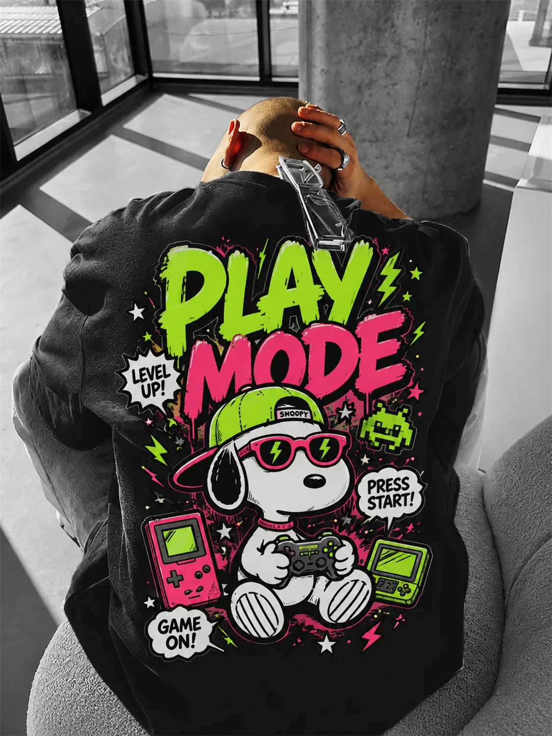 Men Snoopy Gaming Cotton T Shirt Peanuts Cartoon Graphic Tee Short Sleeve Y2K Streetwear Casual Top
