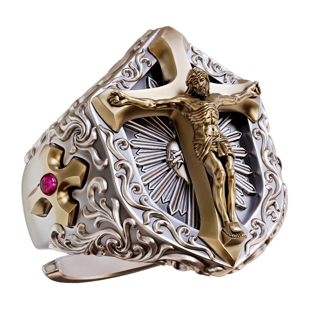 

Brass Jesus Christ Cross 925 Sterling Silver Shield Ring TA451 US Size 8~15 BZ