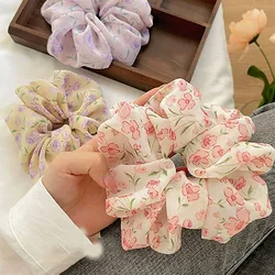 1PC Floral Printed Scrunchies Chiffon Hair Rope Small Fresh Elastic Hairband Ponytail Holder Hair Ties Sweet Hair Accessories