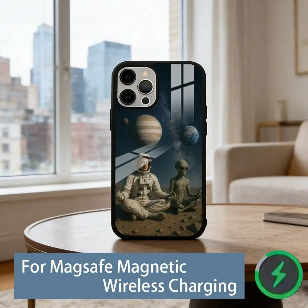 Funny Aliens UFO Phone Case For iPhone17,16,15,14,13,12,11 Plus,Pro Magnetic with Magsafe Wireless Charging