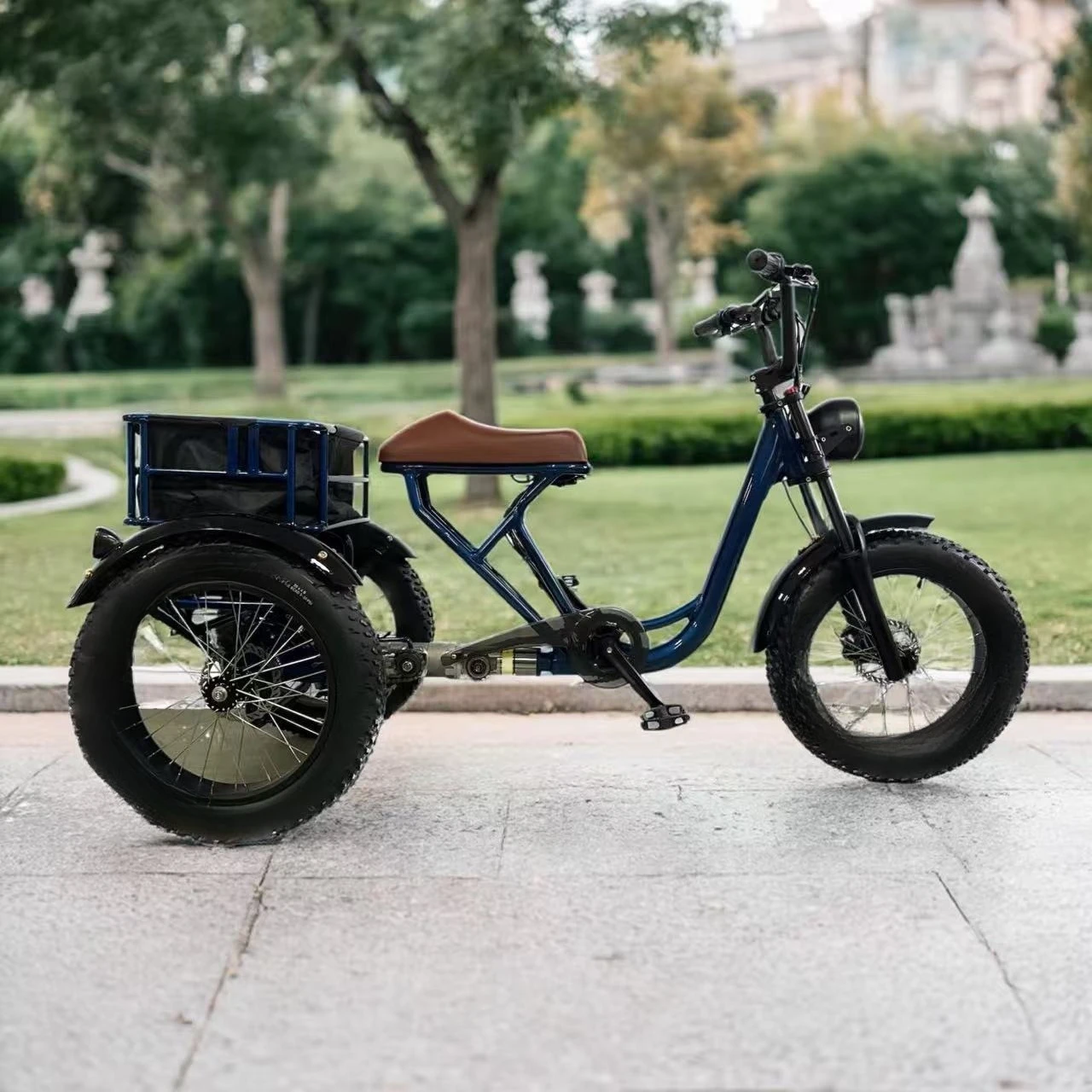 Never Roll Cargo and Passenger Electric Tricycle 48V 500W Adult Steel Ebike Trike with Lithium Battery