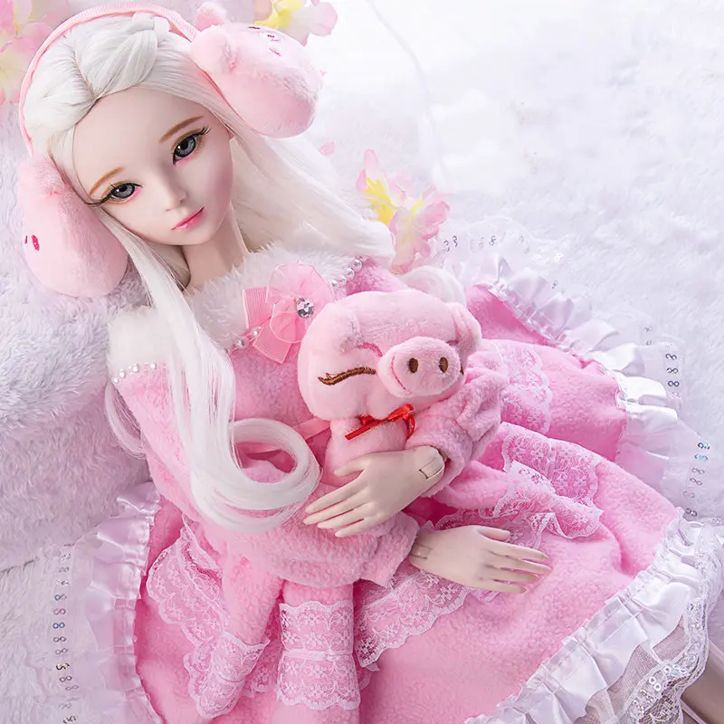 

23 Inches Handmade 1/3 Bjd Dolls Large 60cm Fashion Pink Girls Ball Jointed Dolls Full Set DIY Toys for Girls Gift