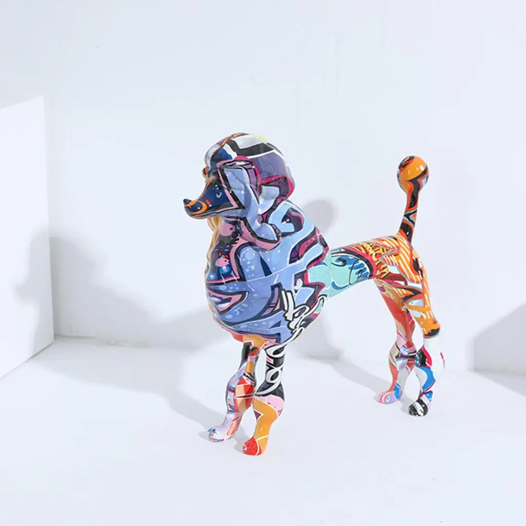 Art Mini Poodle Graffiti Ornament Colorful Animal Dog figurine Statue Sculpture