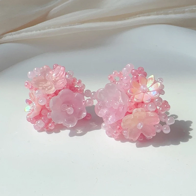 

Purple Resin Flower Stud Earrings For Woman Korean Fashion Jewelry Bride Wedding Party Girl Elegance Ear Accessories