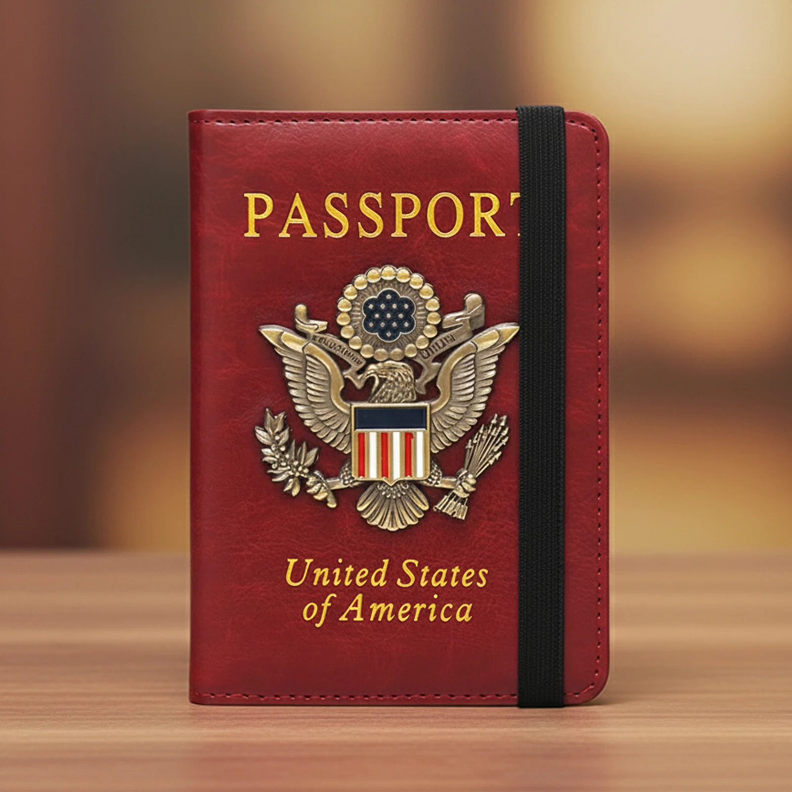 RFID Blocking Passport Travel Wallet with 3D Metal Badge Passport Cover Wallet Essential for Business Travel