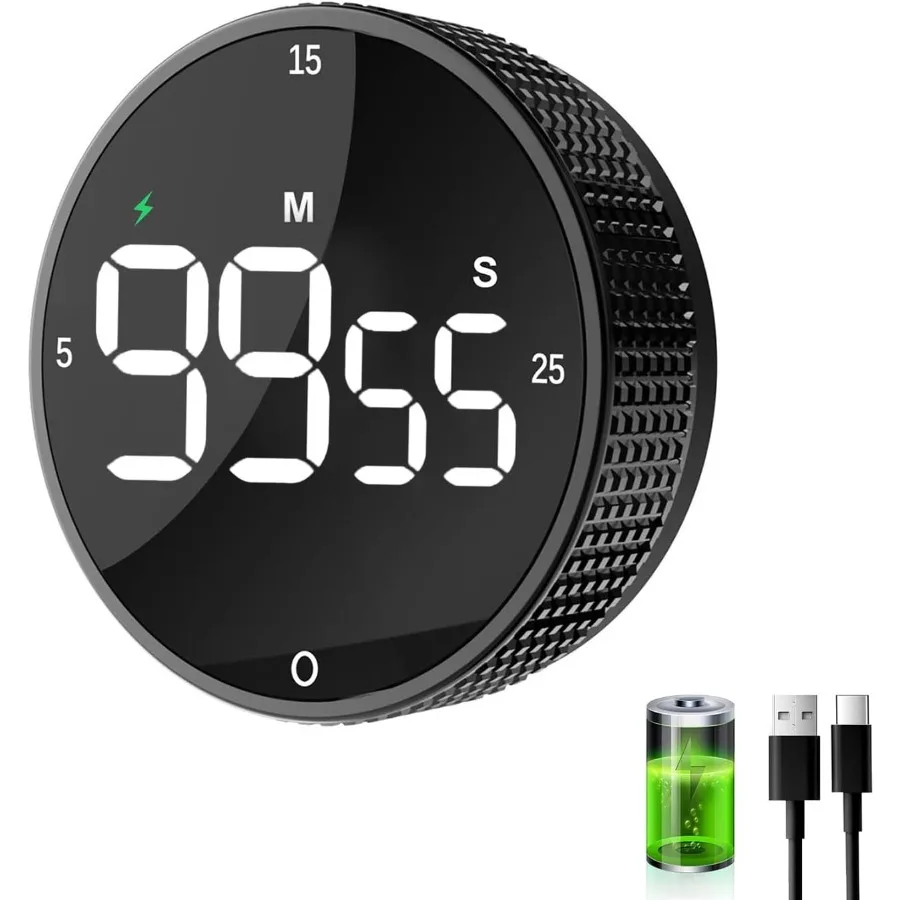 

Перезаряжаемый магнитный кухонный таймер с громкой сигнализацией и большим светодиодным дисплеем для повышения производительности: идеально подходит для приготовления пищи и фитнеса