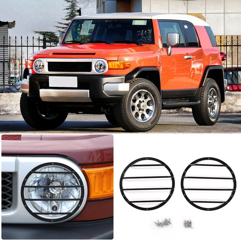 

Carbon Steel Car Front Headlight Protective Net Cover Trim For 2007-2021 Toyota FJ Cruiser Auto Exterior Accessories