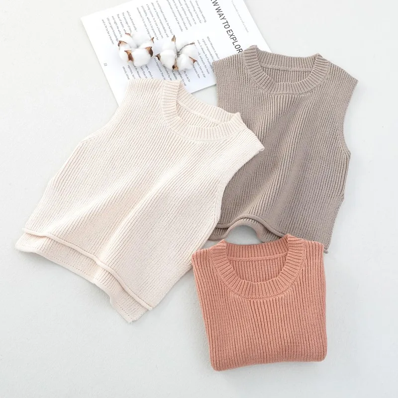 Baby Girls Sweaters Baby Girl Solid Sleeveless Pullover Vest Baby Boys Waistcoat Knit Vest Kids Toddler Autumn Outerwear