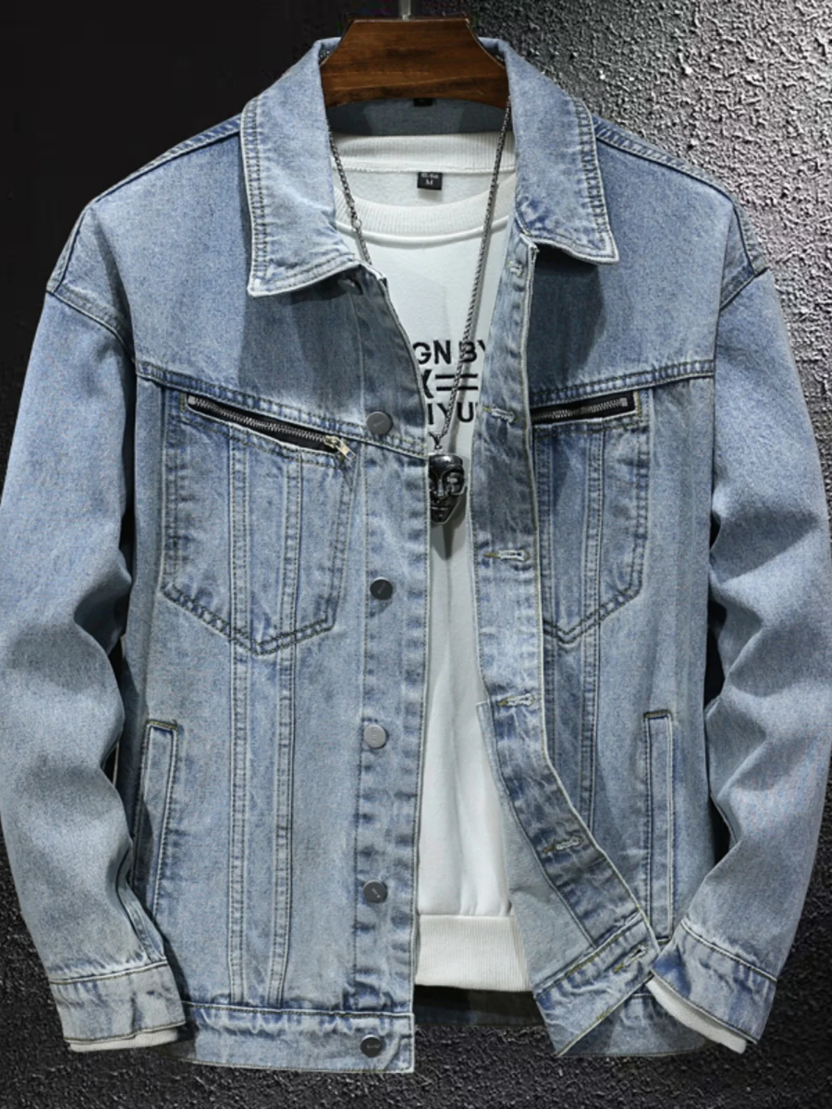

Мужская джинсовая куртка Slim Fit для весны и осени, повседневная, модная, универсальная, с декоративной молнией, молодежная, из хлопка и полиэстера