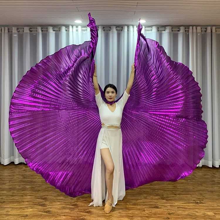 Adereços de dança oriental para adultos, trajes multicoloridos para dança do ventre, asas douradas com varas telescópicas, performance de palco