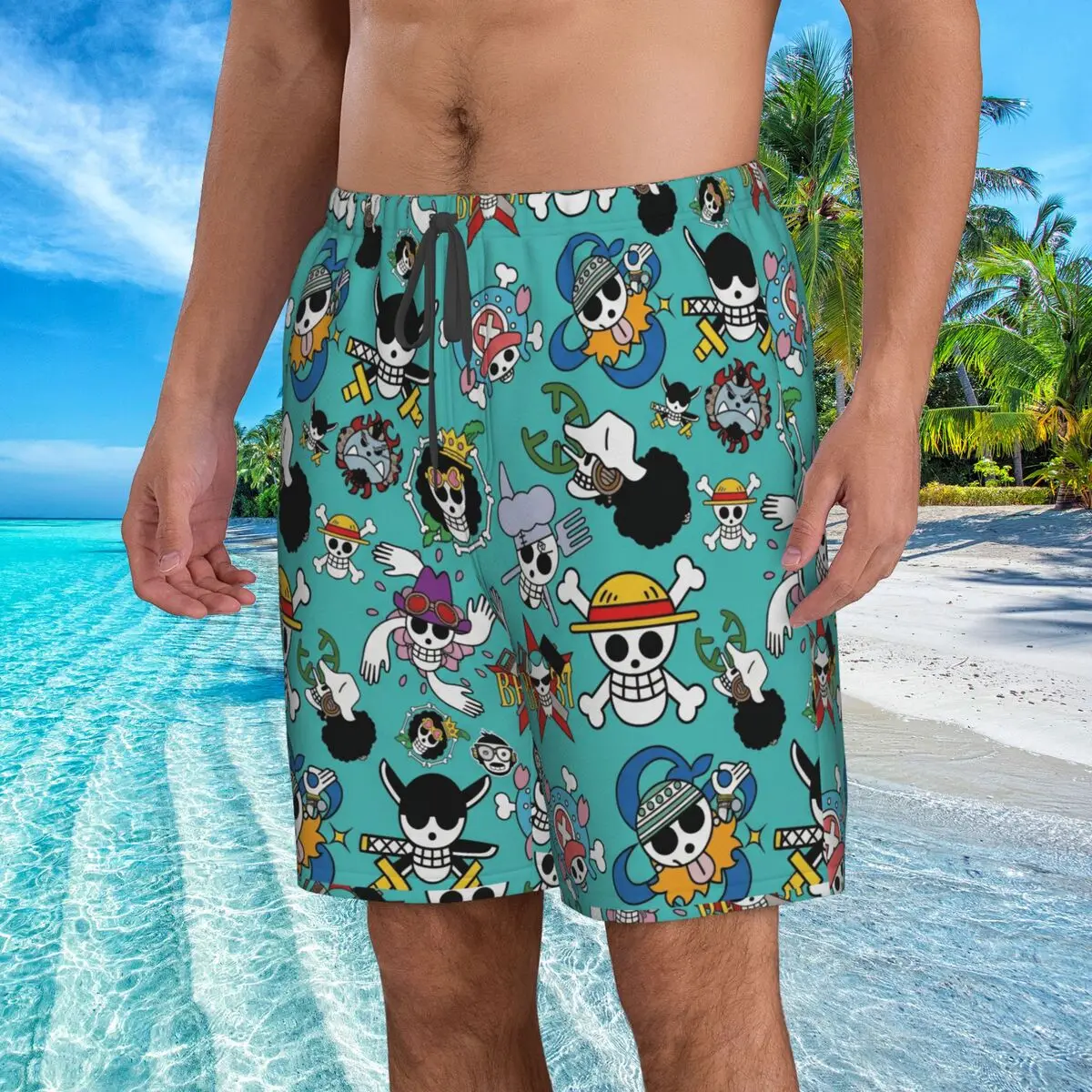 

Summer Fashion One Piece Pirate Flag Men 3D Printed Beach Shorts Running Swimwear Vacation Swimsuits Male Quick Dry Board Shorts