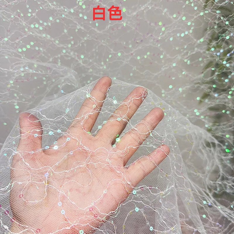 4 Colors French Tulle Evening Party Dress Material Embroidered Sequin Transparent Net Lace Fabric