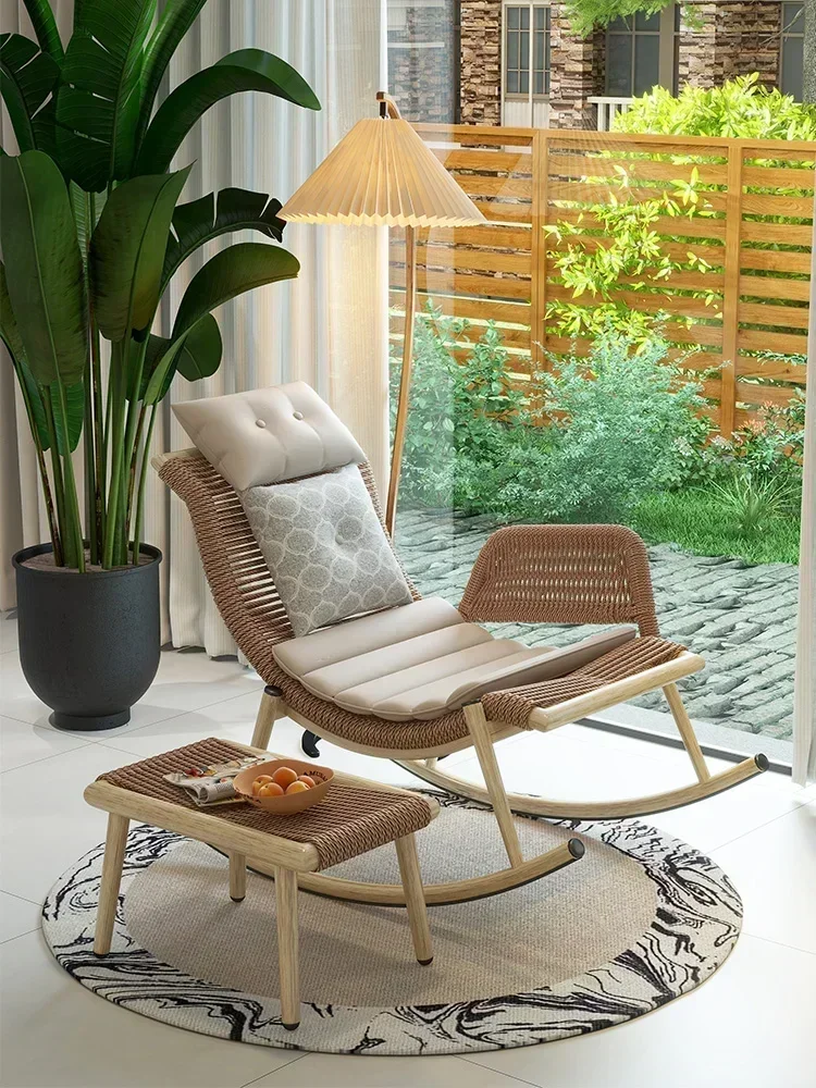 

Rattan Garden Retro Rocking Chair Outdoor Rocking Chair Recliner Adult Single Home Living Room Leisure Balcony Stool