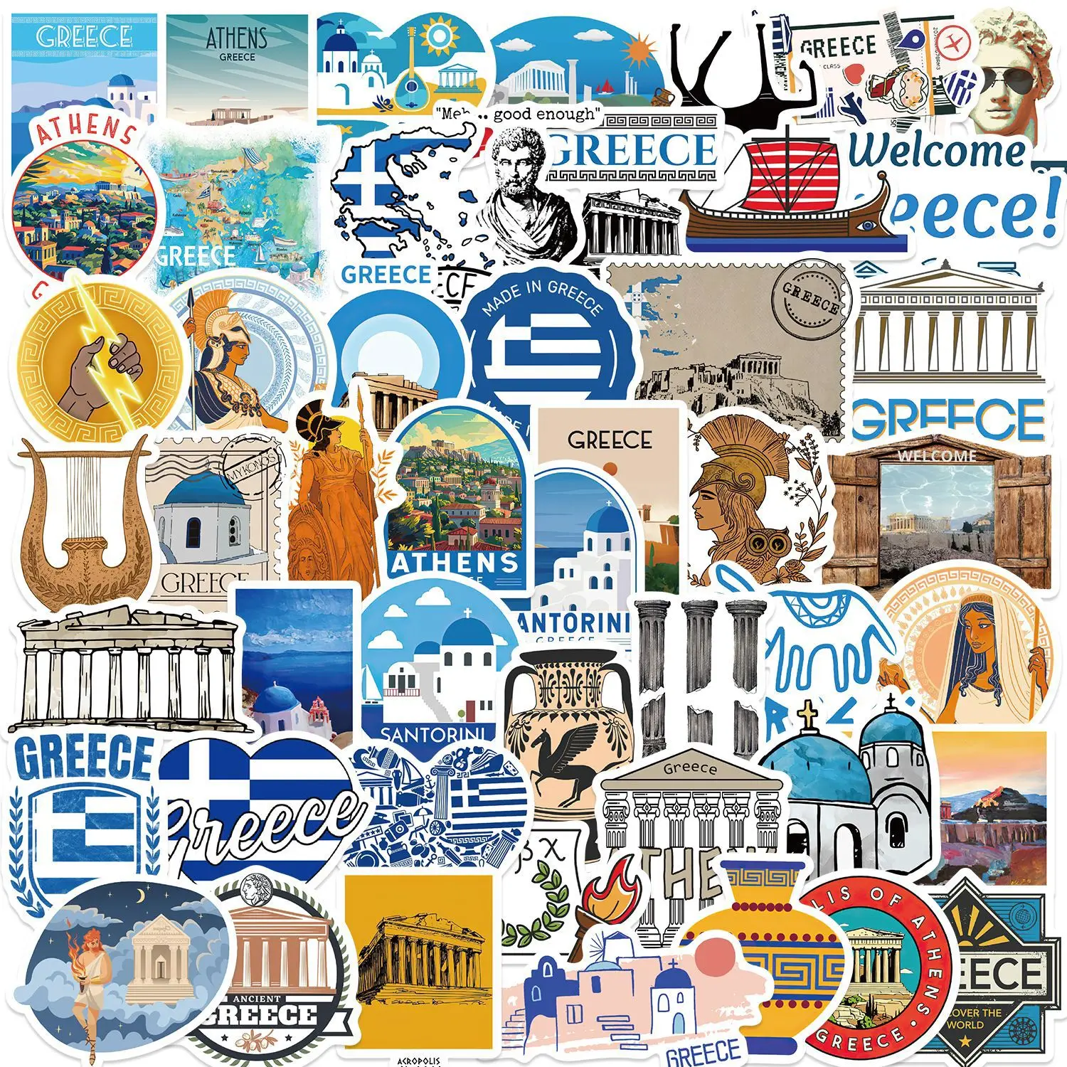 50pcs Greece Landscape Cartoon Graffiti Stickers DIY Phone Guitar Laptop Notebook Suitcase Cup Waterproof Sticker Kids Toy