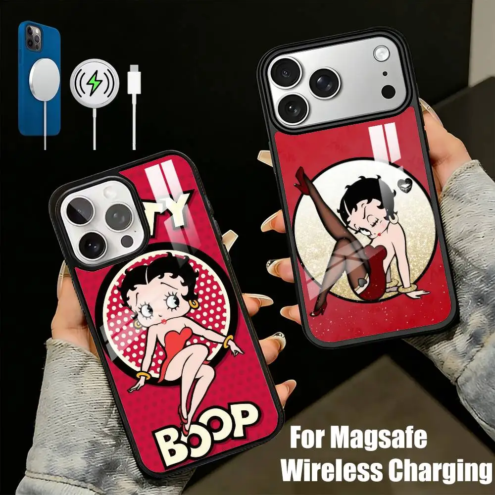 Retro B-Betty-BoopS Cartoon Phone Case For iPhone17,16,15,14,13 Plus,Pro Max Magnetic For Magsafe Wireless Charging