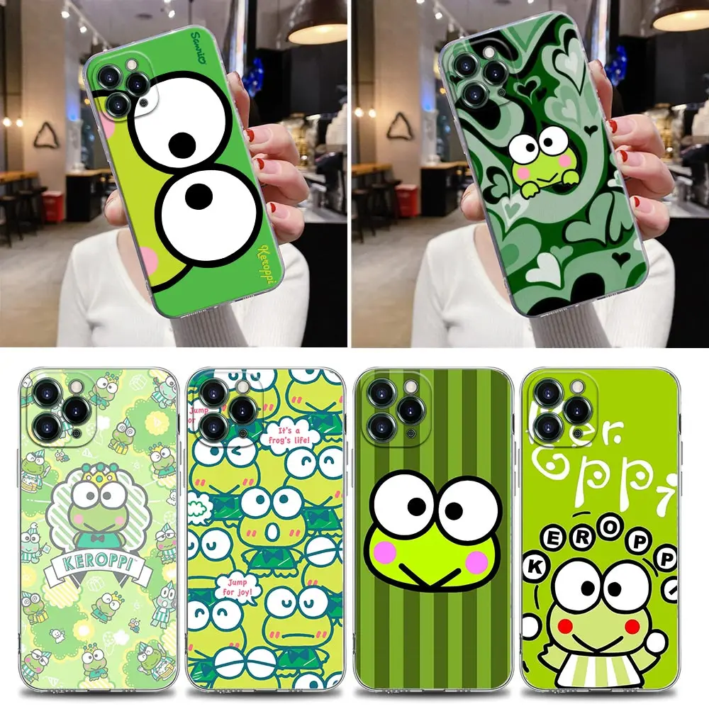 

Cartoon Keroppi Green Frog Cute Clear Case For iPhone 16 15 14 13 12 11 Pro Max Mini Xs XR X 7 8 Plus 6 Soft Cover Silicone Case