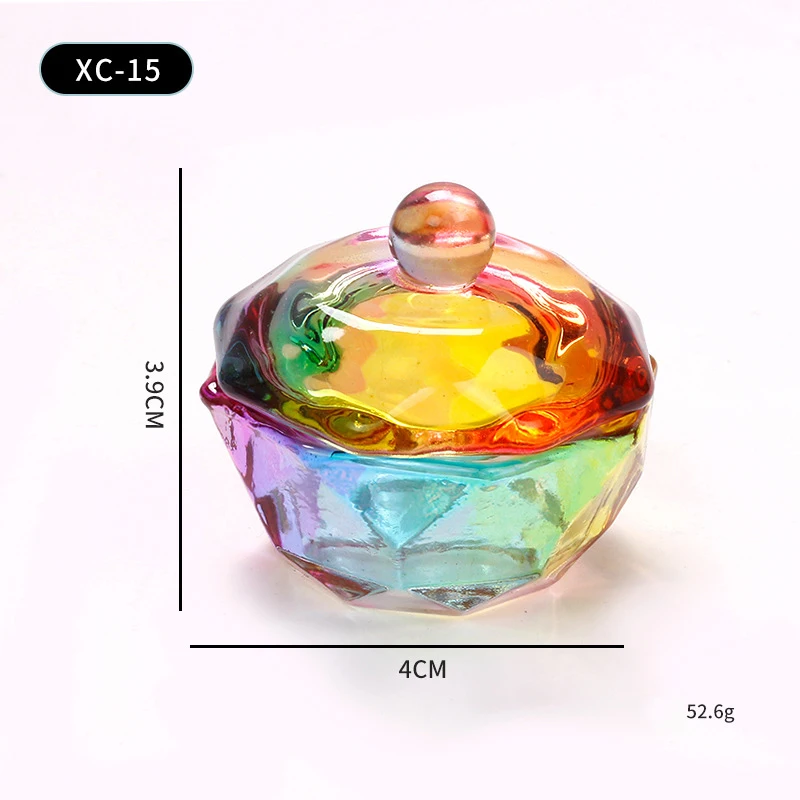 Taza de cristal de colores con tapa, polvo acrílico para decoración de uñas, vaso de cristal líquido, plato, herramientas de manicura, 1 Uds.