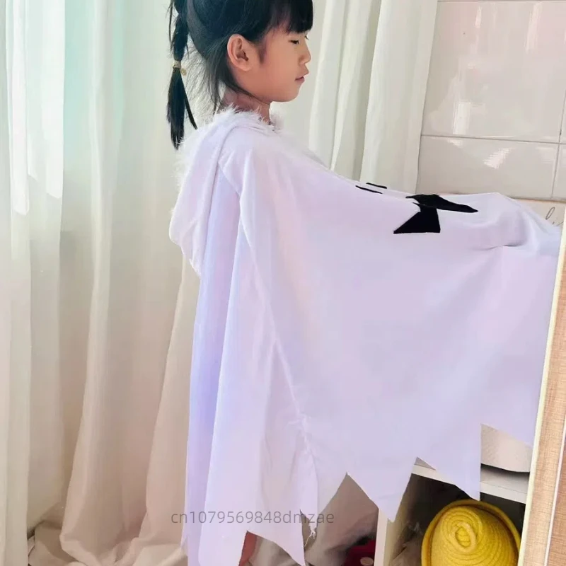 Halloween Cosplay Children's Costume, White, Black, Luminous Ghost, Glowing Ghost Face, Cloak, Shawl, Party Costume