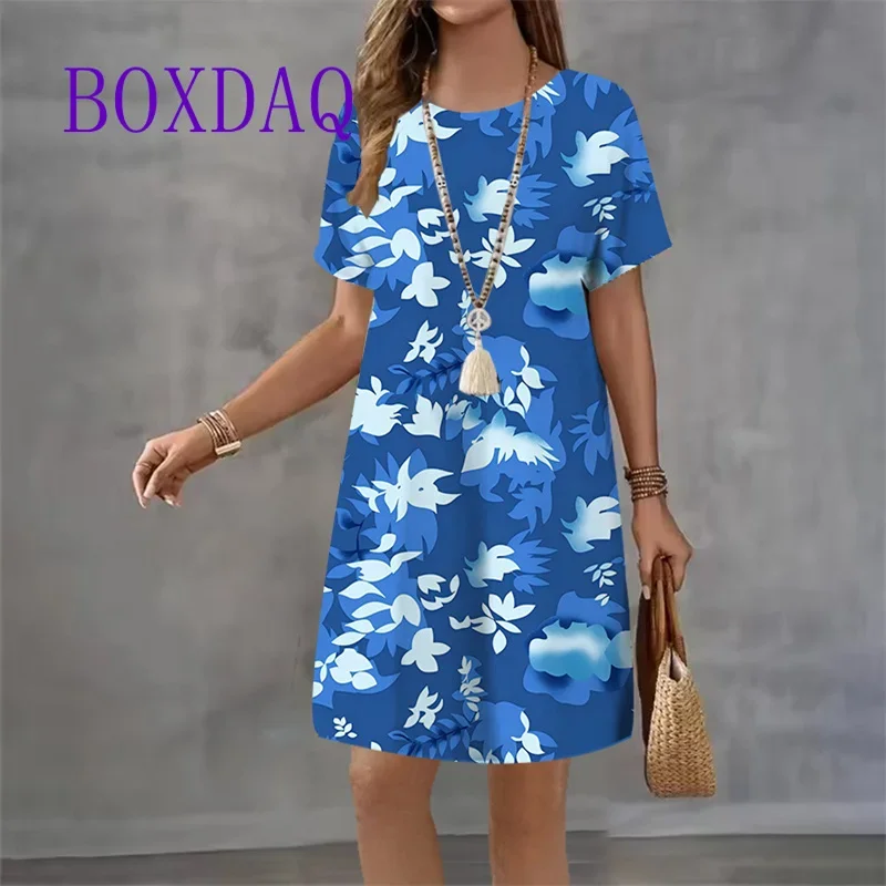 Vintage imprimé femmes robes mode 2025 à manches courtes été élégant robe d'été ample décontracté amour imprimer dames Mini robe robes