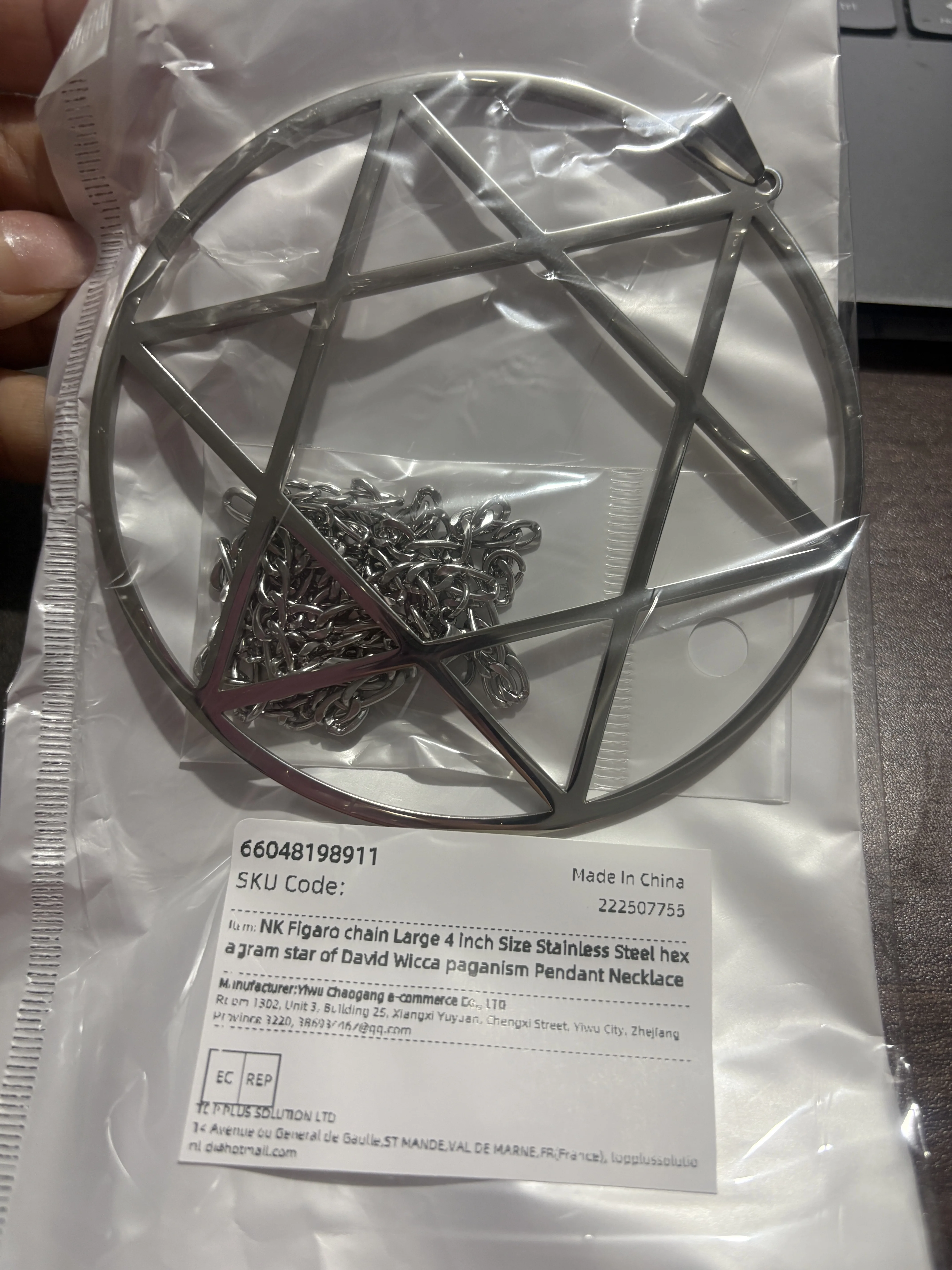 Big Large 4\'\' High Polished Pentagram Pentacle in Circle Stainless Steel Necklace with 4mm 32\'\' Chain Wiccan Pagan friends Gifts