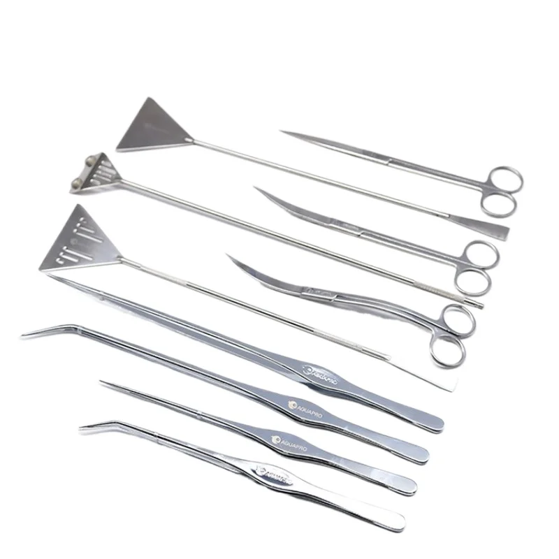 AQUAPRO Stainless Steel Aquarium Plant Scissors Tweezers Flat Sand Shovel Algae Scraper Tool Set for Fish Tank Landscaping