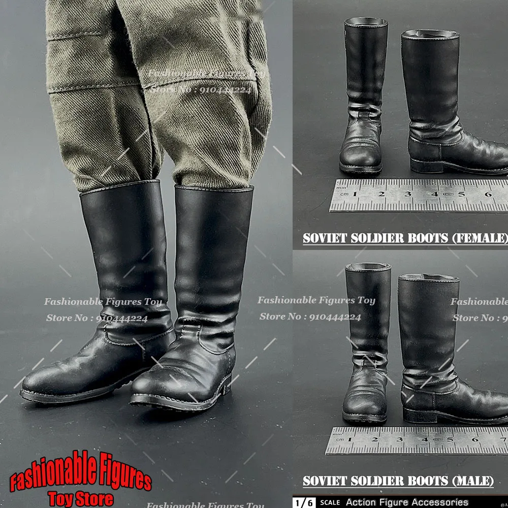 ZYTOYS 1/6 Scale Soldier WWII Soviet Combat Boots Black Army Long Hollow Shoes For 12 Inch Female/Male Action Figure Body